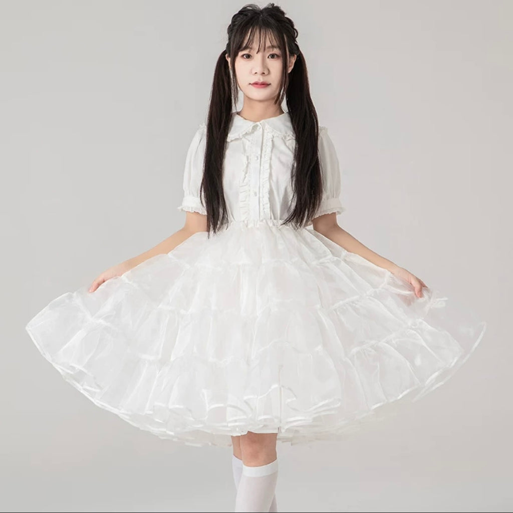 Lolita Petticoats White Cake Layer Ruffle Puffy Pannier Crinoline Organza 21.5inches