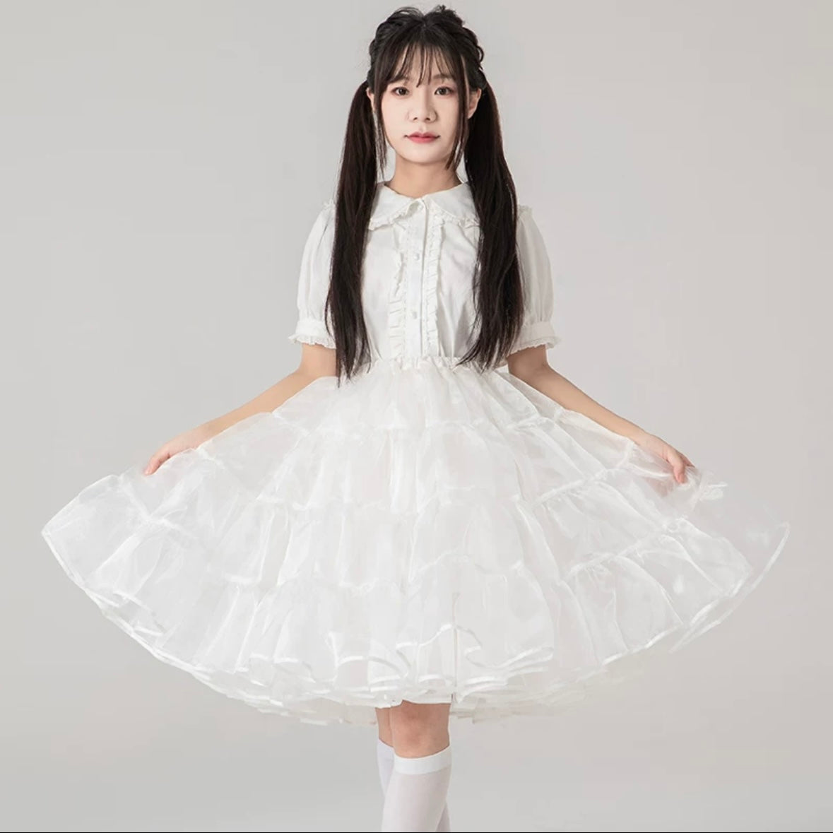 Lolita Petticoats White Cake Layer Ruffle Puffy Pannier Crinoline Organza 21.5inches