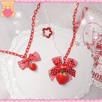 Lolita Red Bow Strawberry Necklace Long Cute Girl Accessories