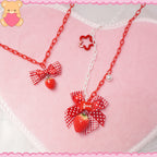 Lolita Red Bow Strawberry Necklace Long Cute Girl Accessories