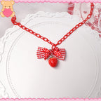 Lolita Red Bow Strawberry Necklace Long Cute Girl Accessories