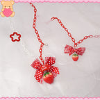 Lolita Red Bow Strawberry Necklace Long Cute Girl Accessories