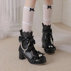 Lolita Shoes Sweet Bow Pink Bow Lace Short Boots with Thick Heels Lolita Martin Boots