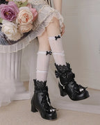 Lolita Shoes Sweet Bow Pink Bow Lace Short Boots with Thick Heels Lolita Martin Boots