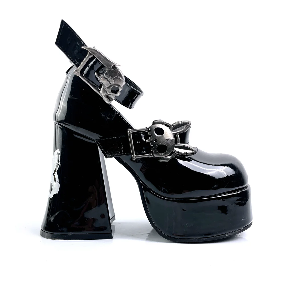 Lolita Shoes White Black Round Head Fat Head Thick Heel Punk Sweet Cool Original Goth High Heels