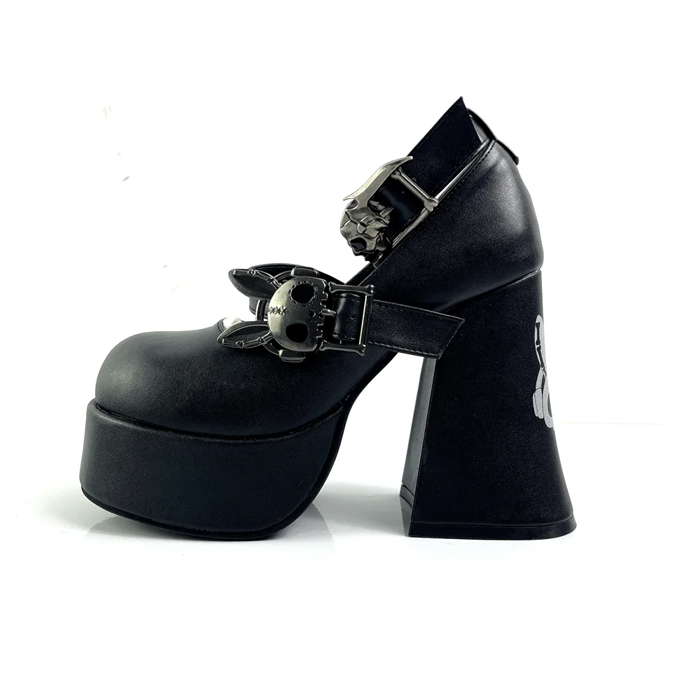 Lolita Shoes White Black Round Head Fat Head Thick Heel Punk Sweet Cool Original Goth High Heels