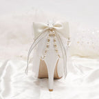 Lolita Shoes White Lace Bow Elegant Lolita Pearl Pearl High Heels Fairy Bridal Wedding Daily