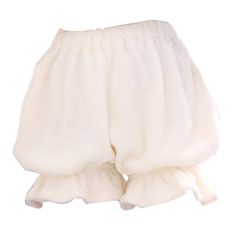 Lolita Shorts Fleece Lined Pumpkin Shorts Autumn Spring JK Lolita Plush Warm Safety Bloomers White