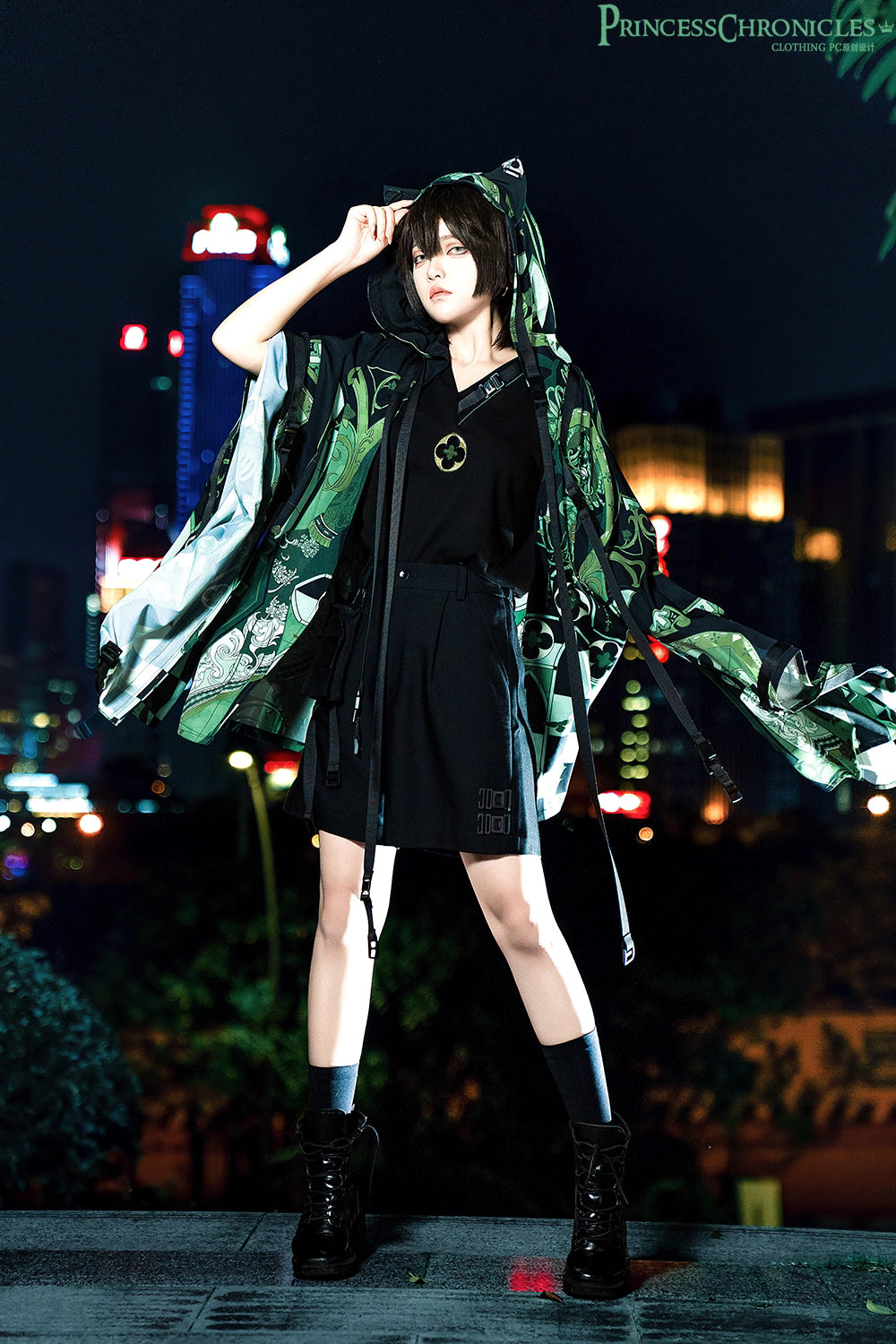 Fusing Lolita’s delicate structure with cyberpunk rebellion, these shorts feature tactical harness details and glitch-art graphics printed on sturdy cotton blend. The high-waisted cut and voluminous silhouette contrast with industrial straps and neon accents, creating a dystopian yet playful energy. Designed for layered streetwear ensembles, they bridge virtual aesthetics and tangible attitude, perfect for commanding the night in digital-edged elegance.