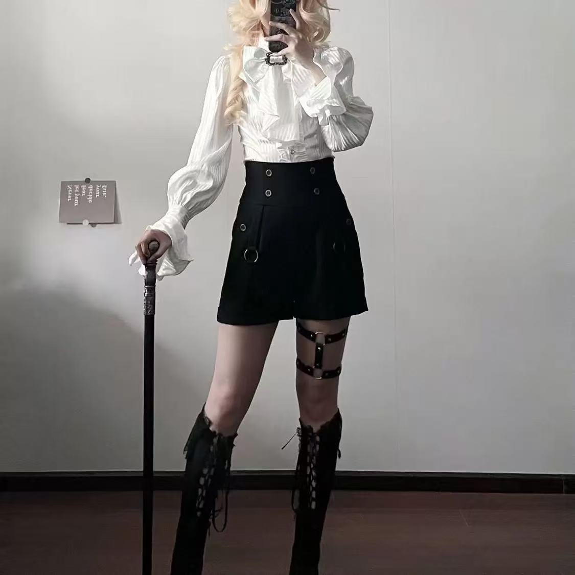 Design Concept:

These Lolita Shorts in White and Black bring a refined Gothic French vintage aesthetic to any Lolita ensemble. Designed with a flattering high-waist cut, they offer both elegance and comfort, making them a versatile staple for layering under Lolita blouses, corsets, or long coats. The classic monochrome palette highlights the retro charm while maintaining a subtle gothic edge. Perfect for tea parties, stage performances, cosplay events, or daily alternative fashion styling, these shorts bal
