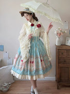 Design Concept:
This Lolita skirt in lake blue features a high-waist design with a delicate lace hem and charming rose print throughout, capturing a sweet and elegant Lolita aesthetic. The combination of soft color and floral detail adds a touch of romance, making it perfect for daily wear, tea parties, or casual Lolita gatherings.