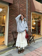 Design Concept:
This Lolita blouse in red features delicate lace detailing and a ruffled hem, creating a festive and whimsical aesthetic perfect for autumn and winter. The soft, breathable fabric ensures comfort while maintaining a structured, elegant look. Its playful yet refined design makes it ideal for daily wear, Christmas celebrations, tea parties, or casual Lolita gatherings.