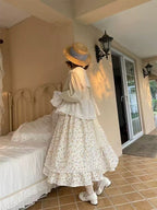 Design Concept:
This Lolita skirt features a charming patchwork design in soft apricot and delicate blue hues, adorned with floral prints and lace trim. The high-waisted silhouette and layered construction create a playful yet elegant princess look, perfect for daily wear, tea parties, or casual Lolita gatherings. The lightweight, breathable fabric ensures comfort while maintaining the skirt’s structured, whimsical shape.