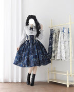Design Concept:
This Lolita skirt features a vintage navy design with a high-waist puffed silhouette and a captivating starry gradient pattern, inspired by classic English style. The skirt combines elegance with a playful, voluminous shape, making it perfect for daily wear, tea parties, or casual Lolita gatherings. Its soft, breathable fabric ensures comfort while maintaining a structured look, ideal for layering with blouses, jumpers, or outerwear.