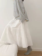 Design Concept:
This Lolita skirt in pure white is crafted from soft, breathable cotton with a comfortable elastic waistband. Designed in a versatile midi length, it offers a relaxed yet elegant silhouette that pairs effortlessly with various Lolita blouses and accessories. The simplicity of the design highlights a clean and classic charm, making it suitable for daily wear, casual outings, or layering for seasonal Lolita looks.