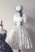 Design Concept:
This Lolita skirt in white features a charming nautical sailboat print and a high-waist puffed silhouette, showcasing a blend of vintage elegance and playful Lolita style. The generous skirt flare creates a graceful, voluminous look, perfect for daily wear, tea parties, or casual Lolita gatherings. Crafted from soft, breathable fabric, it offers comfort while maintaining a structured, eye-catching silhouette.