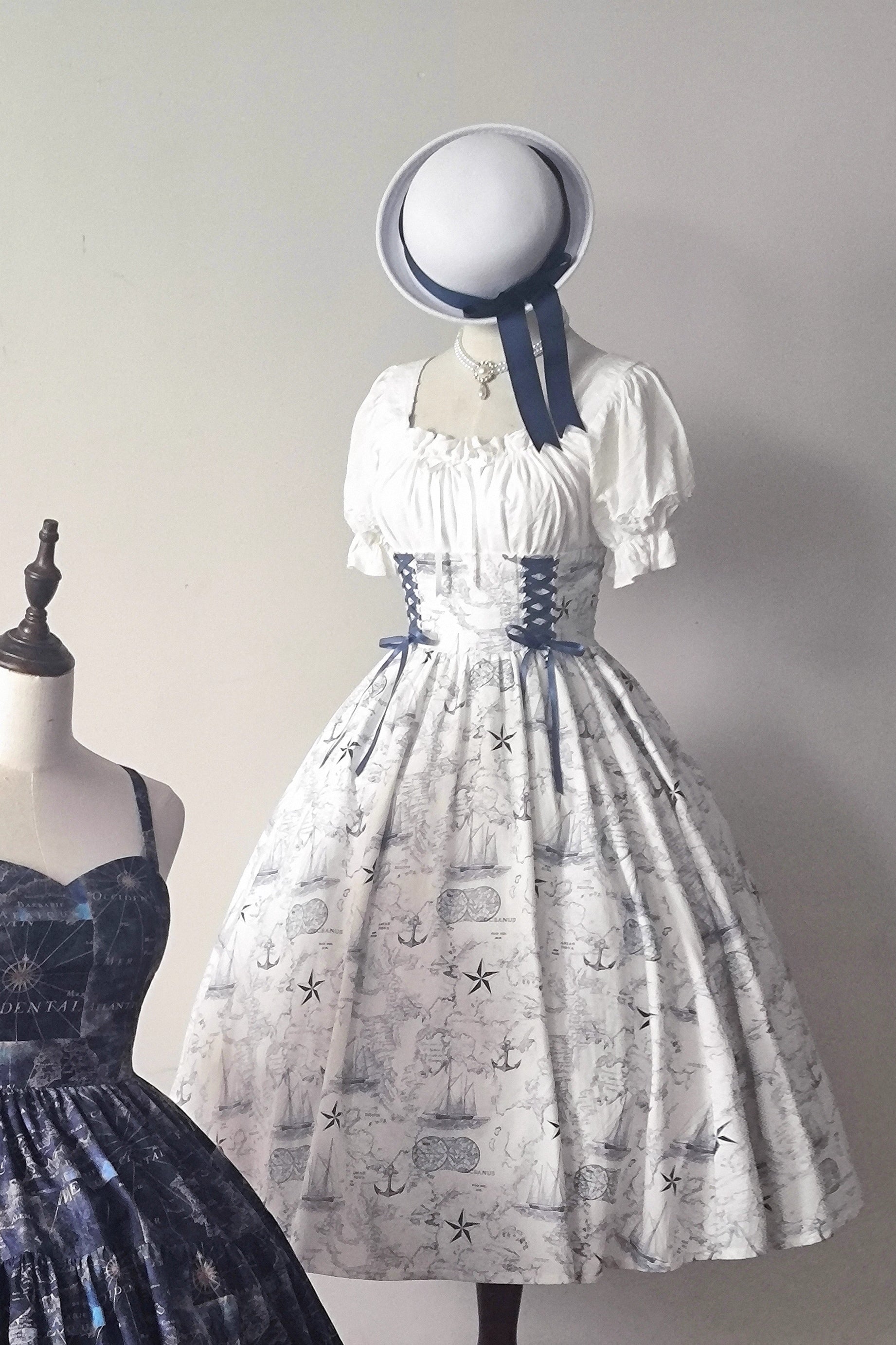 Design Concept:
This Lolita skirt in white features a charming nautical sailboat print and a high-waist puffed silhouette, showcasing a blend of vintage elegance and playful Lolita style. The generous skirt flare creates a graceful, voluminous look, perfect for daily wear, tea parties, or casual Lolita gatherings. Crafted from soft, breathable fabric, it offers comfort while maintaining a structured, eye-catching silhouette.