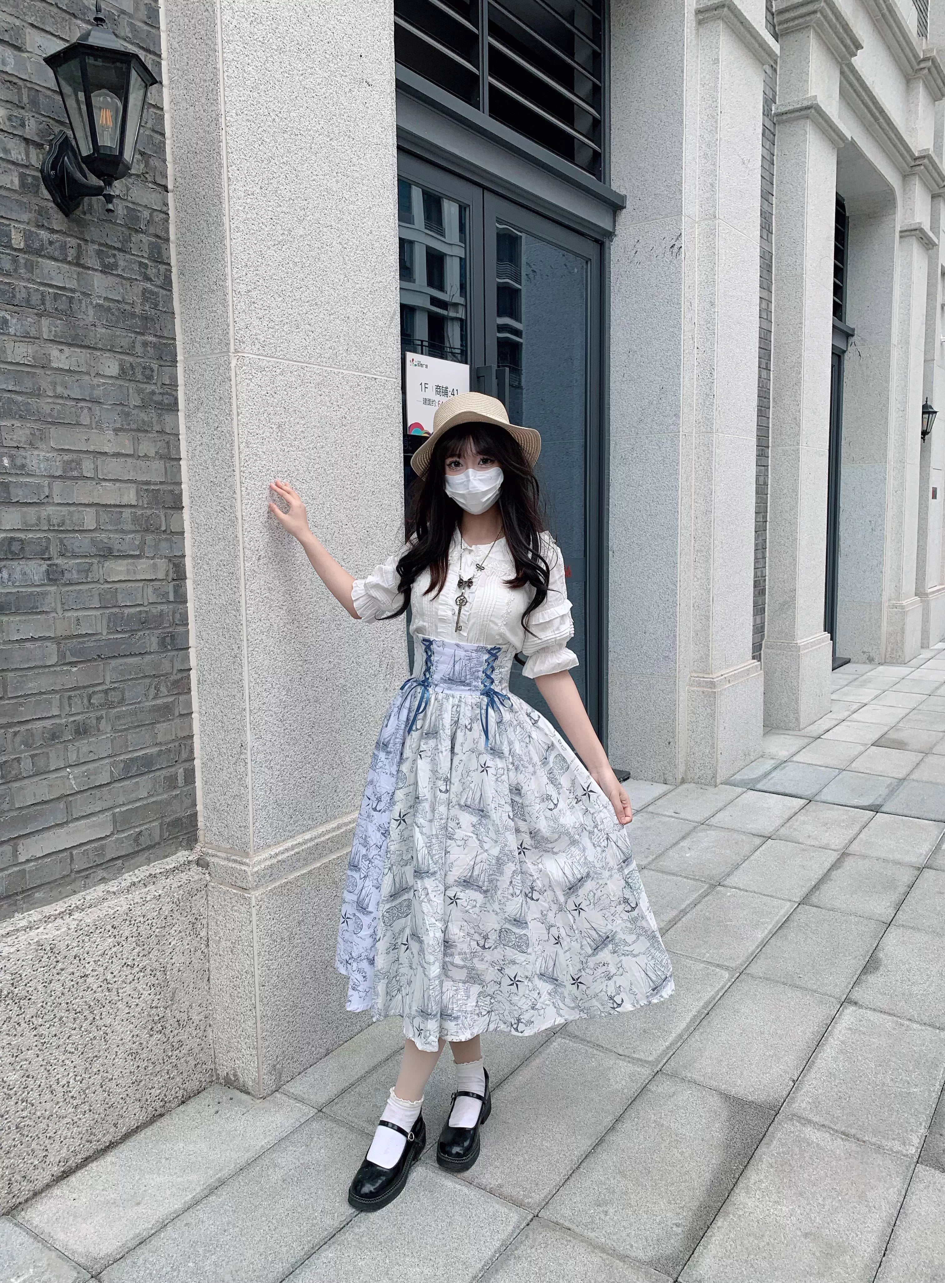 Design Concept:
This Lolita skirt in white features a charming nautical sailboat print and a high-waist puffed silhouette, showcasing a blend of vintage elegance and playful Lolita style. The generous skirt flare creates a graceful, voluminous look, perfect for daily wear, tea parties, or casual Lolita gatherings. Crafted from soft, breathable fabric, it offers comfort while maintaining a structured, eye-catching silhouette.