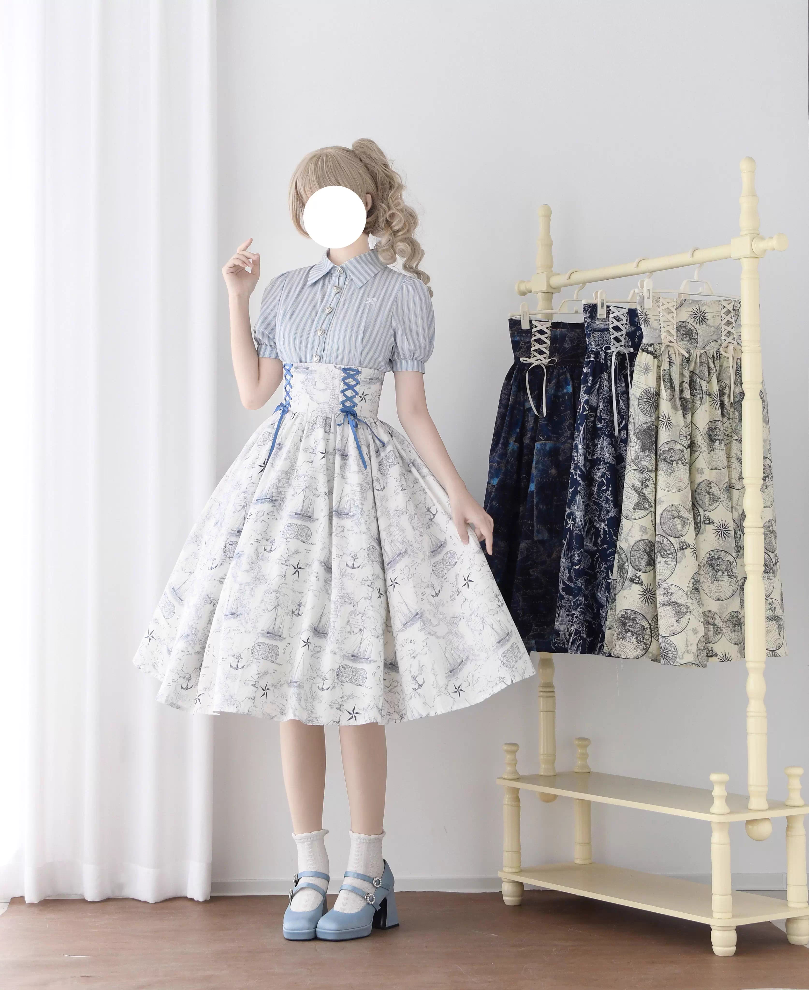 Design Concept:
This Lolita skirt in white features a charming nautical sailboat print and a high-waist puffed silhouette, showcasing a blend of vintage elegance and playful Lolita style. The generous skirt flare creates a graceful, voluminous look, perfect for daily wear, tea parties, or casual Lolita gatherings. Crafted from soft, breathable fabric, it offers comfort while maintaining a structured, eye-catching silhouette.