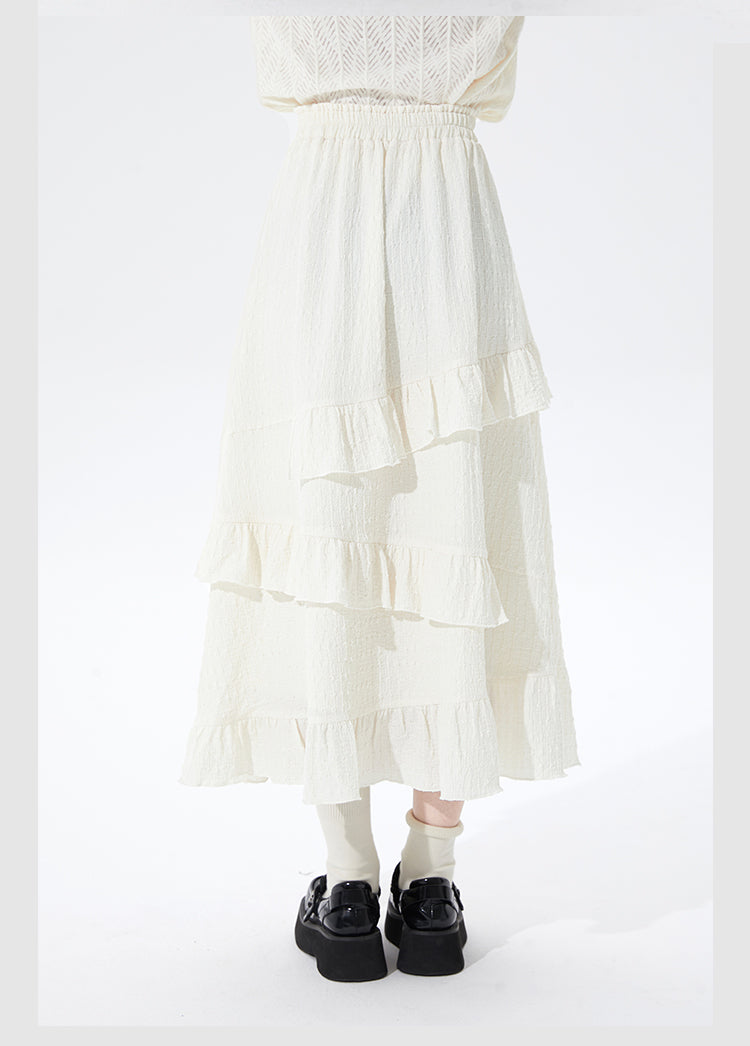 Inspired by the artistry of nature this skirt features an allover floral jacquard texture for tactile elegance The asymmetrical hem and ALine silhouette create a modern flowing movement that flatters the figure Designed in a versatile beige hue it offers a timeless elegant piece that transitions effortlessly from daytime refinement to evening occasions throughout the fall and winter seasons.