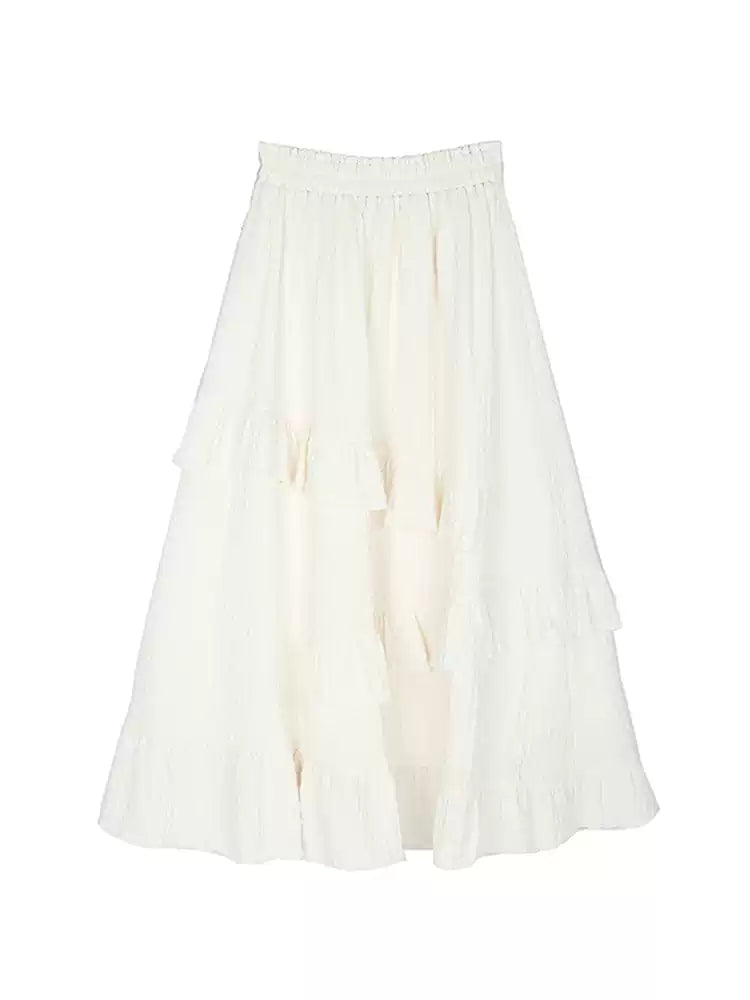 Inspired by the artistry of nature this skirt features an allover floral jacquard texture for tactile elegance The asymmetrical hem and ALine silhouette create a modern flowing movement that flatters the figure Designed in a versatile beige hue it offers a timeless elegant piece that transitions effortlessly from daytime refinement to evening occasions throughout the fall and winter seasons.