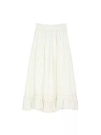 Embrace autumn’s artistry in this beige jacquard knit skirt, where texture meets timeless elegance. Delicate lace-like patterns and a subtle ruffle hem create a soft, romantic silhouette, while the elastic waist ensures effortless comfort. Crafted from premium knit fabric, this A-line midi skirt offers warmth without weight, perfect for transitional weather. Ideal for pairing with cozy sweaters or refined blouses, it blends rustic charm with sophisticated detail. Whether for café dates or evening strolls, t