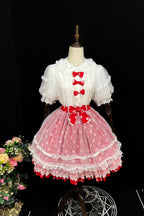 This sweet Lolita skirt combines vibrant red, green and orange hues in a playful summer design. The elastic waist ensures comfortable flexibility while layered chiffon and mesh create dynamic texture. Delicate bow accents add classic Lolita charm to this short skirt silhouette. Perfect for creating sweet or classic coordinates, this lightweight skirt offers effortless movement and timeless elegance. The cheerful color palette makes it ideal for seasonal celebrations and everyday fantasy wear.