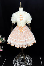 This sweet Lolita skirt combines vibrant red, green and orange hues in a playful summer design. The elastic waist ensures comfortable flexibility while layered chiffon and mesh create dynamic texture. Delicate bow accents add classic Lolita charm to this short skirt silhouette. Perfect for creating sweet or classic coordinates, this lightweight skirt offers effortless movement and timeless elegance. The cheerful color palette makes it ideal for seasonal celebrations and everyday fantasy wear.