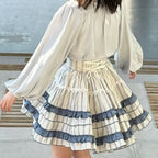 Design Concept:
This Lolita skirt features a charming white and blue patchwork design crafted from soft cotton. With its wide hem and voluminous silhouette, the skirt embodies a playful yet elegant Lolita style. The crisp color contrast adds freshness and vibrancy, making it perfect for daily wear, tea parties, or casual outings.