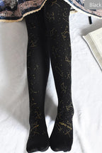 Inspired by the mysteries of the night sky, these classic Lolita tights blend celestial elegance with timeless charm. The intricate constellation print, adorned with subtle bronzing details, evokes a dreamy yet sophisticated atmosphere. Designed to complement both Gothic and Classic Lolita coordinates, these tights add a touch of celestial magic to any ensemble. Crafted for elegance and storytelling, they transform your look into a wearable work of art, perfect for enchanting evenings and poetic adventures.