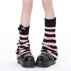 Inspired by the playful yet edgy "Sweet Punk" aesthetic, these knit sock boots blend Japanese-style cuteness with a touch of rebellion. The black and pink stripes and delicate cut-out details create a striking visual contrast, while the stretchy knit construction ensures a snug, comfortable fit. Perfect for adding a unique twist to your casual or street-style looks, these boots are designed for those who aren't afraid to mix sweetness with a little attitude.