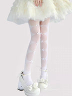 Inspired by the delicate charm of Lolita fashion, these cream-colored tights blend elegance with practicality. Featuring a subtle bow detail and ultra-sheer lightweight fabric, they offer a perfect summer layering piece. The snag-resistant construction ensures durability, while the soft cream hue adds a touch of romantic innocence to any Lolita coordinate. Designed for both beauty and everyday wear.