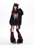 Mixing Victorian dark romance with cozy texture, these leg warmers feature lace-up details, soft plaid patterning, and a fuzzy knit finish. The rich red hue adds dramatic warmth, perfect for layering over boots or bare legs. Edgy, luxurious, and ideal for alt-fashion enthusiasts.