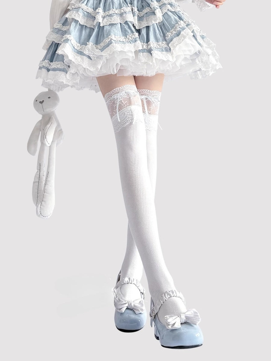 Design Concept:

These stockings showcase sophisticated craftsmanship with&nbsp;premium pure cotton construction&nbsp;and reinforced stitching along the lace detailing, ensuring a secure yet comfortable fit that maintains its perfect position throughout the day. The gentle elastic band provides optimal comfort without constriction, making them ideal for extended wear. With a&nbsp;versatile tube length of approximately 50cm, they offer flattering coverage for various styling preferences. Available in three d