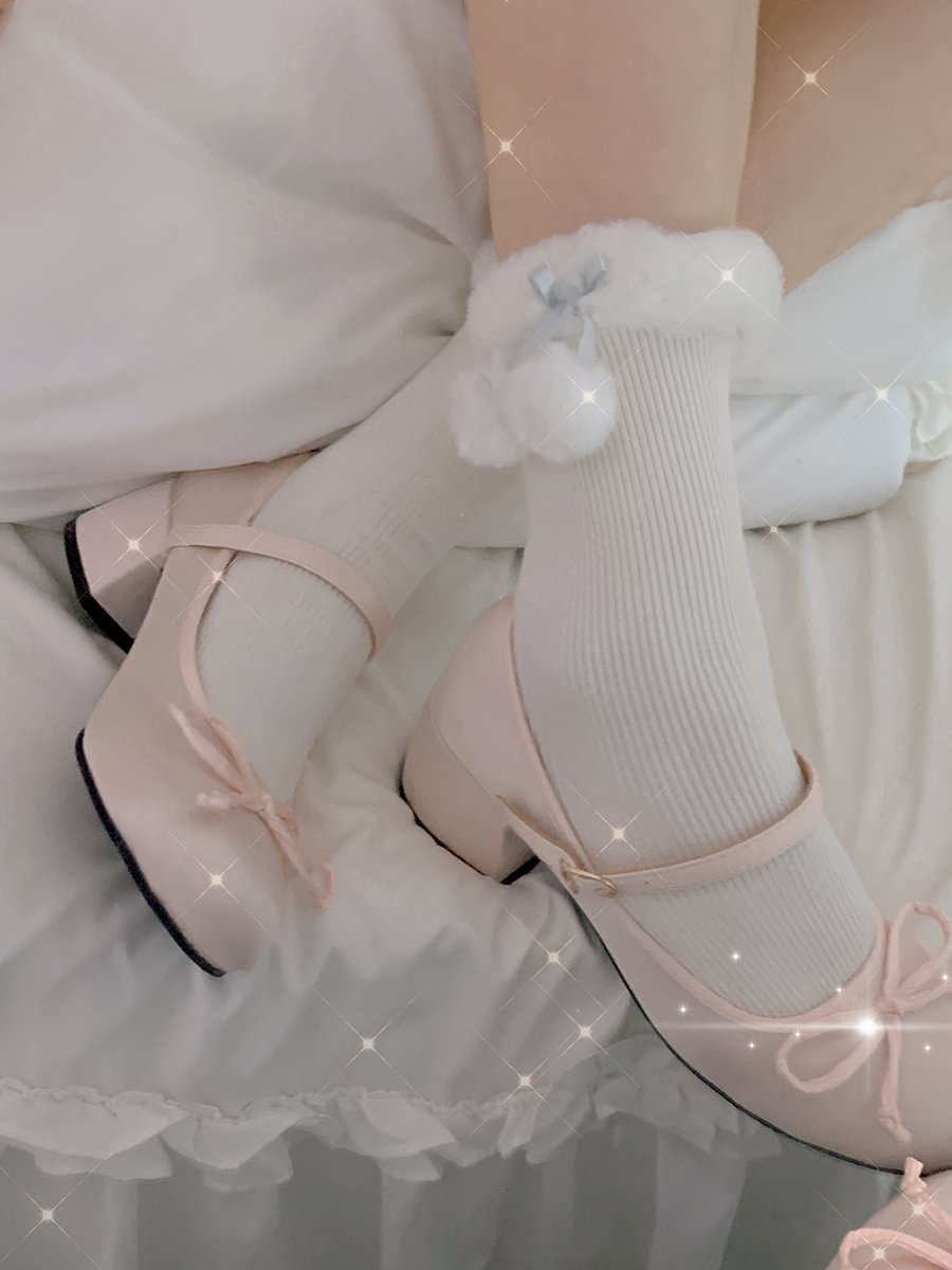 Lolita Stockings Lace Hairball Lolita Socks Women's Autumn and Winter Cotton Bow Socks Lolita Japanese Lolita Accessories