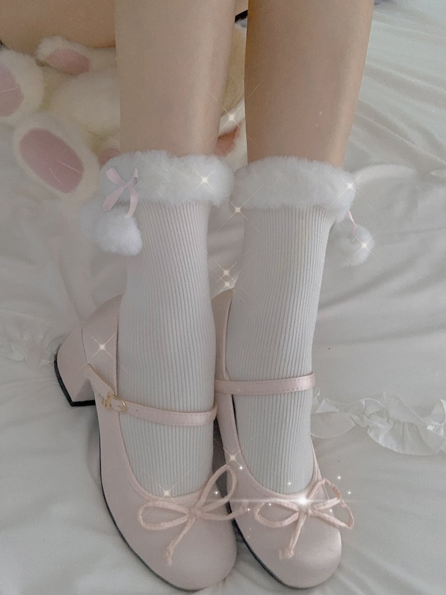 Lolita Stockings Lace Hairball Lolita Socks Women's Autumn and Winter Cotton Bow Socks Lolita Japanese Lolita Accessories