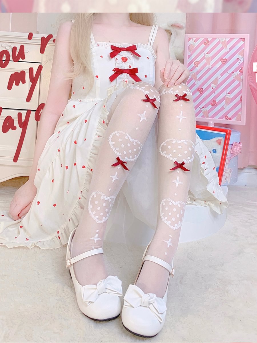 Lolita Stockings Sweet Lolita Over Knee Socks Women's Autumn Lolita Calf Mid Tube Socks Red Bow Lolita Accessories