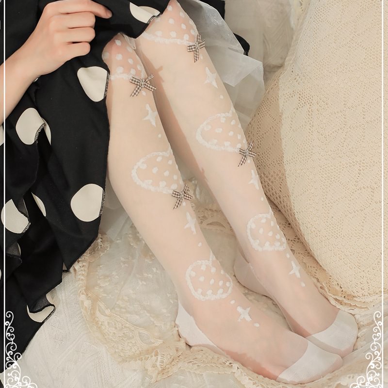 Lolita Stockings Sweet Lolita Over Knee Socks Women's Autumn Lolita Calf Mid Tube Socks Red Bow Lolita Accessories