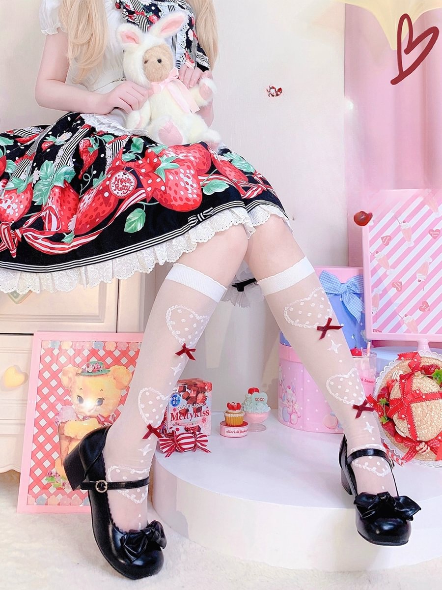 Lolita Stockings Sweet Lolita Over Knee Socks Women's Autumn Lolita Calf Mid Tube Socks Red Bow Lolita Accessories