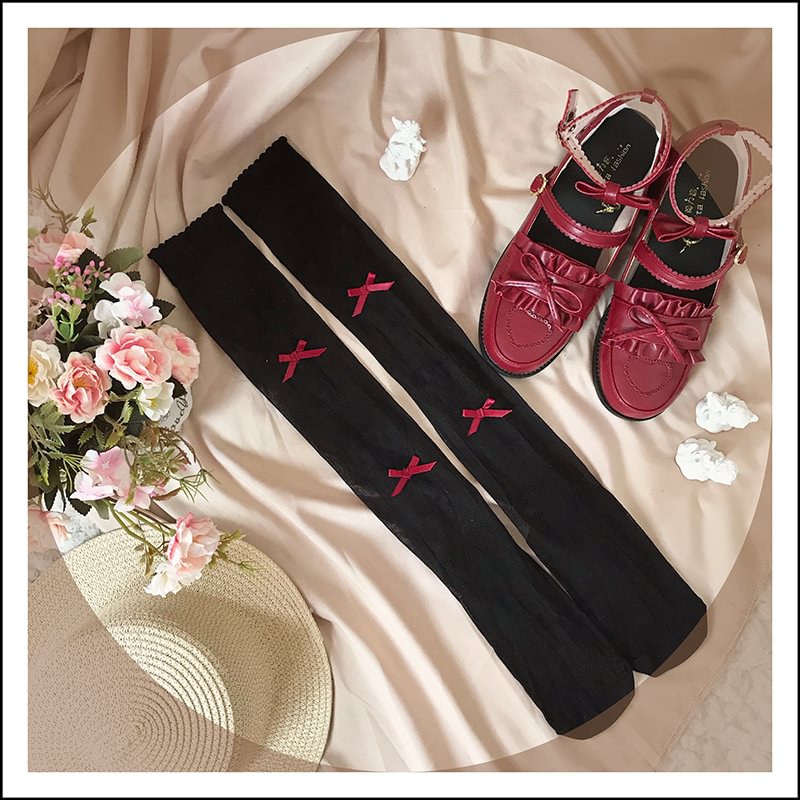 Lolita Stockings Sweet Lolita Over Knee Socks Women's Autumn Lolita Calf Mid Tube Socks Red Bow Lolita Accessories