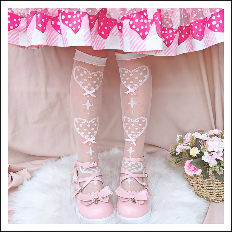 Lolita Stockings Sweet Lolita Over Knee Socks Women's Autumn Lolita Calf Mid Tube Socks Red Bow Lolita Accessories