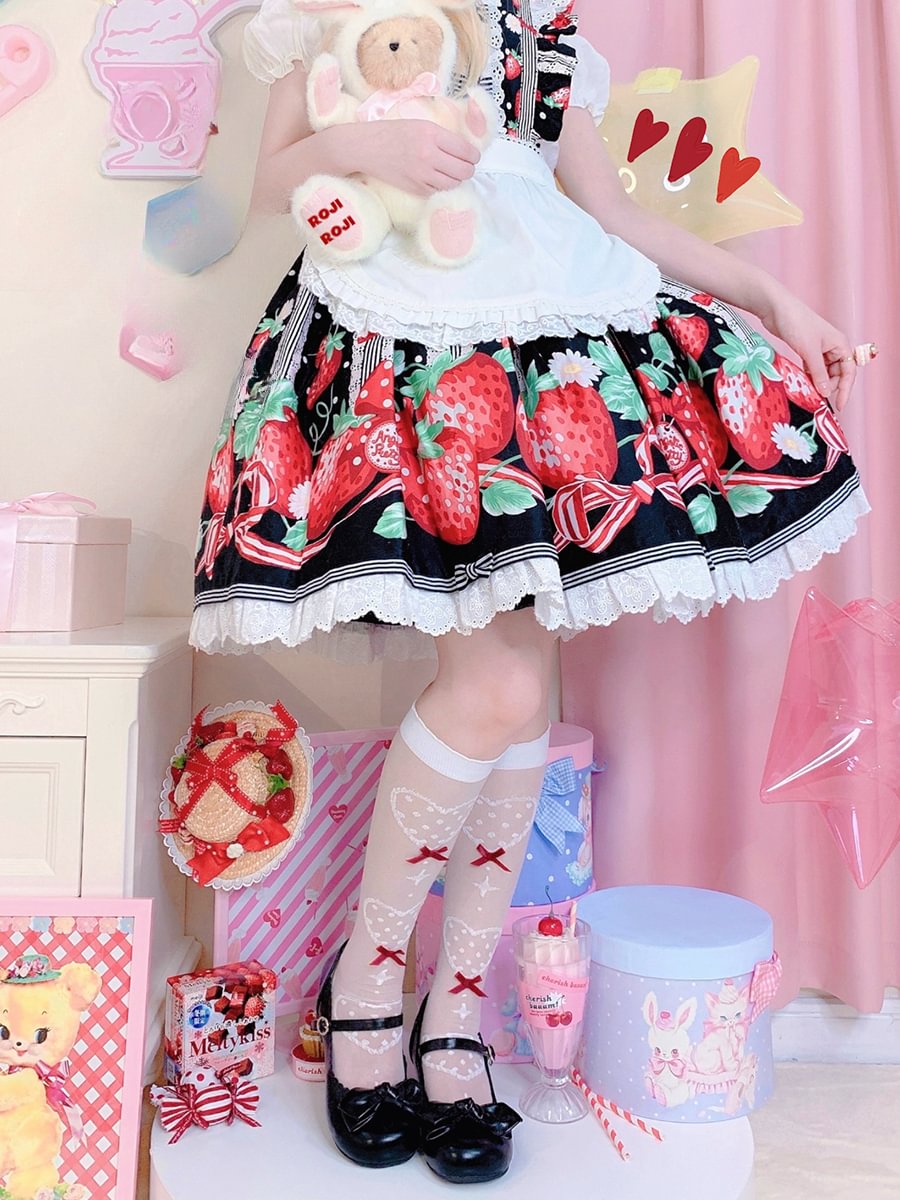 Lolita Stockings Sweet Lolita Over Knee Socks Women's Autumn Lolita Calf Mid Tube Socks Red Bow Lolita Accessories