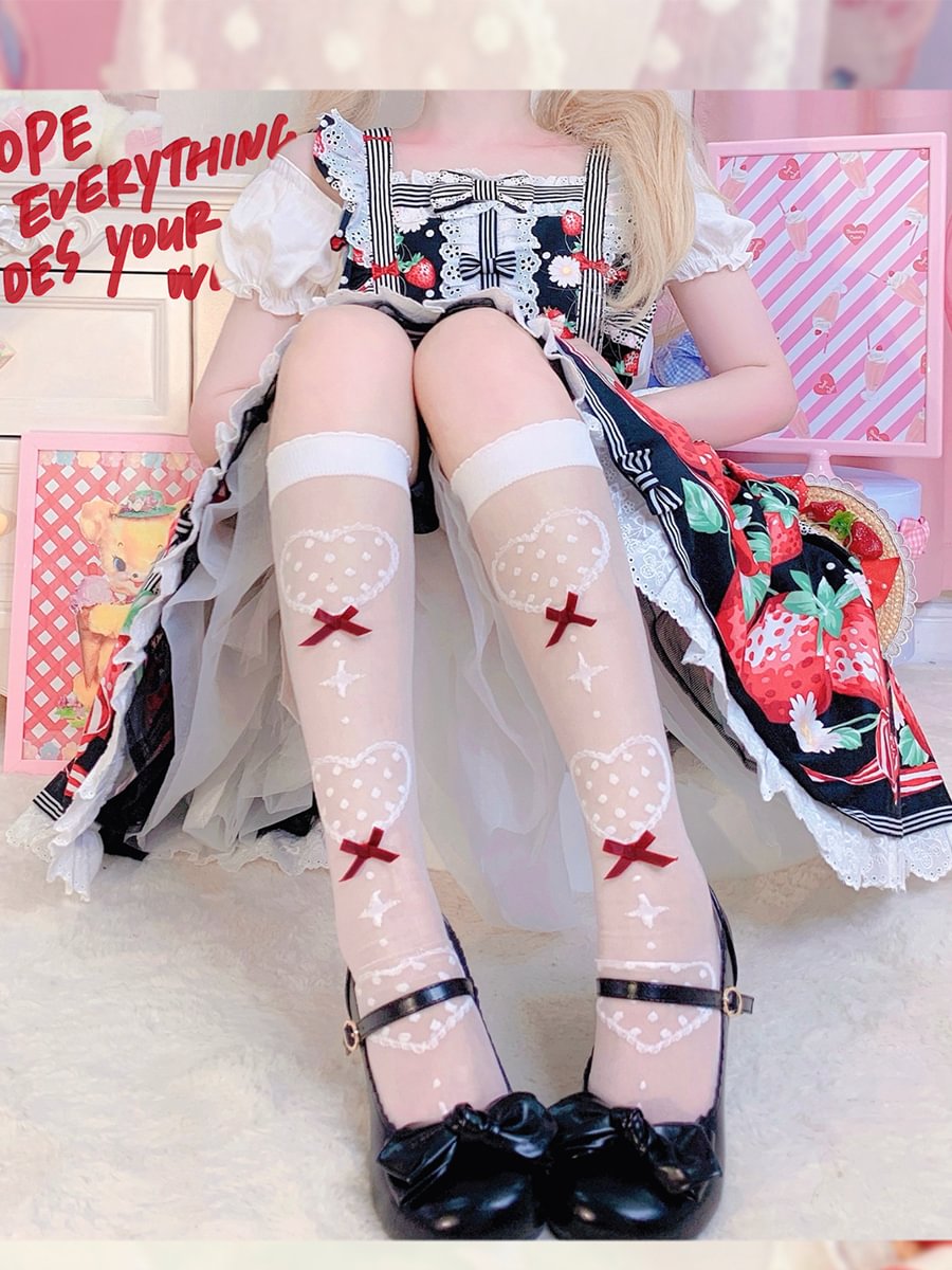 Lolita Stockings Sweet Lolita Over Knee Socks Women's Autumn Lolita Calf Mid Tube Socks Red Bow Lolita Accessories