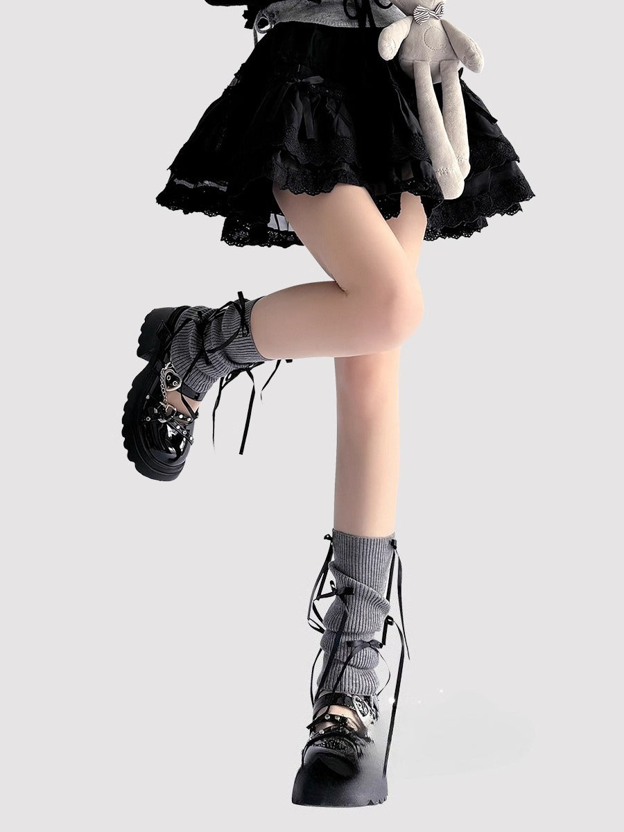 Design Concept:

These adorable Lolita knee-high stockings are crafted from soft, breathable knit material, designed for comfort and style. Featuring a delicate ballet-inspired design, the stockings are adorned with cute bow accents and subtle ruffle detailing along the top, adding a touch of sweet charm to any Lolita outfit. Available in black, white, pink, and gray, they are perfect for daily wear, tea parties, or completing your layered Lolita look. The snug fit and stretchy material ensure they stay in 