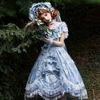 Tea Party Fashion Hime Lolita Flower Gorgeous Lolita Print Satin JSK Set Blue Purple Lolita Dress