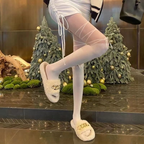 Lolita Stockings White Black Ballet Splicing Strap with Bow Summer Socks Lolita Accessories
