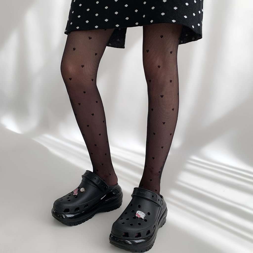 Lolita Stockings White Black Heart Speckle Pattern Tights Nylon Accessories