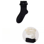 Design Concept:

These Lolita stockings are crafted in soft, comfortable fabric, available in white, black, and ivory. Designed for mid-calf length wear, they feature delicate lace trim and charming ruffle details that add a sweet, elegant touch to any outfit. Adorned with cute bow accents, these stockings perfectly complement Lolita dresses and skirts, making them ideal for daily wear, tea parties, or special gatherings. The lace and bow details enhance the overall princess-like aesthetic, creating a refin