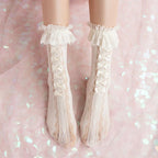 Lolita Stockings White Bow Lace Lolita Socks High Over Knee Cute Spring Summer Thin Lolita Accessories