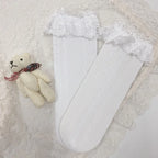 Lolita Stockings White Bow Lace Lolita Socks High Over Knee Cute Spring Summer Thin Lolita Accessories